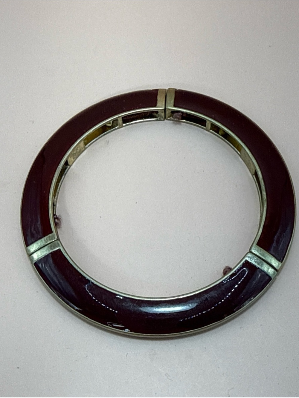 Kiam Family Enameled Metal Stretch Bracelet Burgundy and Gold Tone Color 7.5”